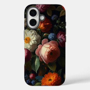 Funda iPhone 16 Elegante florales de época de color oscuro