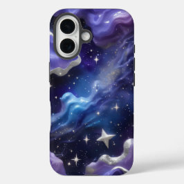 Funda iPhone 16 Elegante galaxia azul y púrpura con brillante Cl