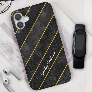 Funda iPhone 16 Elegante geométrico purpurinoso de oro negro