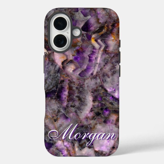 Funda iPhone 16 Elegante granito morado de piedra púrpura de mármo (Reverso )