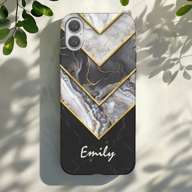 Funda iPhone 16 Elegante gris negro único geométrico (Subido por el creador)