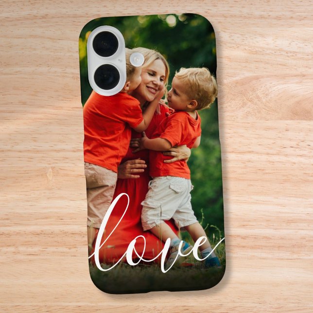 Funda iPhone 16 Elegante guión de amor personalizado moderno (Elegant Modern Personalized Love Script Photo iPhone 16 Case)