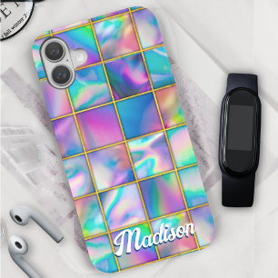 Funda iPhone 16 Elegante holográfico trendy de moda dorada geométr