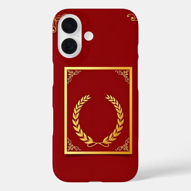 Funda iPhone 16 Elegante Laurel dorado en marco rectangular (Reverso )