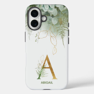 Funda iPhone 16 Elegante letra monográfica a verde