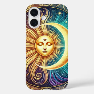 Funda iPhone 16 Elegante Luna y Sol Arte Celeste