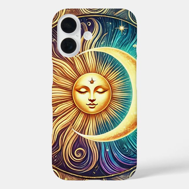 Funda iPhone 16 Elegante Luna y Sol Arte Celeste (Reverso )