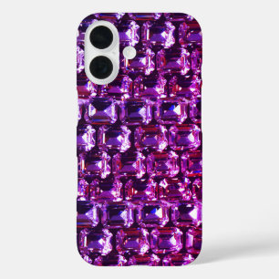 Funda iPhone 16 Elegante magenta rosa púrpura diamantes de piedras