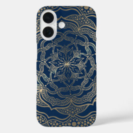 Funda iPhone 16 Elegante Mandala Art Boho Gold y Marina Blue Luxur