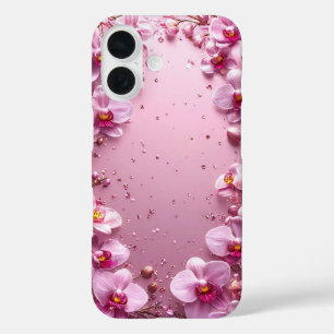 Funda iPhone 16 Elegante marco de orquídeas rosadas florales