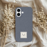 Elegante Minimalista Azul Gris Monograma de Lino F