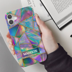 Funda iPhone 16 Elegante moda holográfica en oro falso