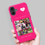 Funda iPhone 16 Elegante monograma 9 collage de fotos rosa calient<br><div class="desc">Añade nueve imágenes familiares,  niños,  mascotas o mejores amigos y crea tu propio hermoso estuche de teléfono de collage con tu nombre de monograma inicial dentro de un corazón blanco sobre un fondo rosado caliente.            Fácil de personalizar con las imágenes cuadradas y la letra de su personalizado</div>