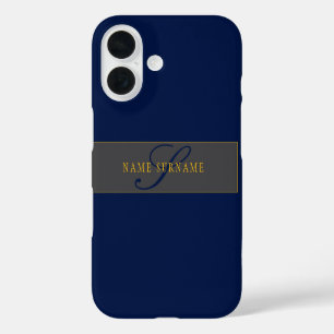 Funda iPhone 16 Elegante Monograma de Letra en Azul Marino Oscuro 