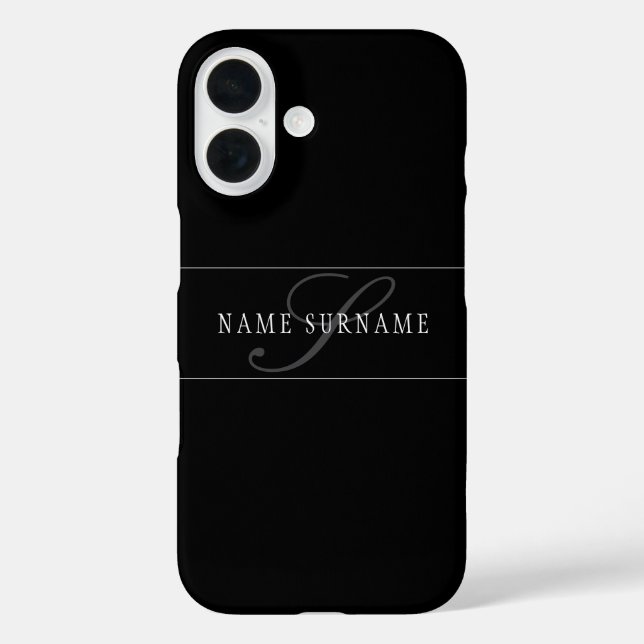 Funda iPhone 16 Elegante monograma de letra script editable negro  (Reverso )