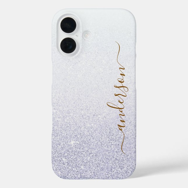 Funda iPhone 16 Elegante monograma de nombre con brillo (Reverso )
