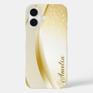 Funda iPhone 16 Elegante monograma de nombre con brillo