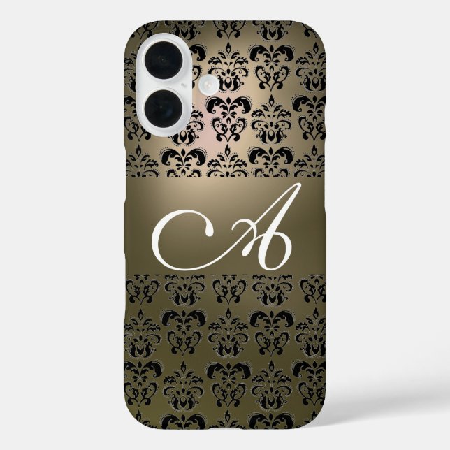 FUNDA iPhone 16 ELEGANTE MONOGRAMA GRIS NEGRO DAMASK (Reverso )