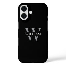 Elegante monograma personalizado negro y gris blan