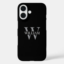 Funda iPhone 16 Elegante monograma personalizado negro y gris blan