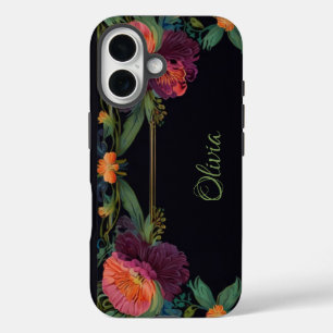 Funda iPhone 16 Elegante moody peachy rosa boho floral