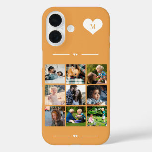 Funda iPhone 16 Elegante naranja de collage de fotografías en mono
