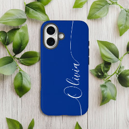 Funda iPhone 16 Elegante nombre con letra caligráfica azul y blanc