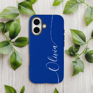 Funda iPhone 16 Elegante nombre con letra caligráfica azul y blanc
