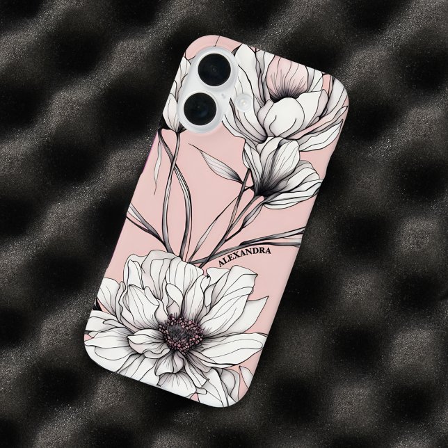 Funda iPhone 16 Elegante nombre floral anemónico (A beautiful floral phone case with subtle personalization.)
