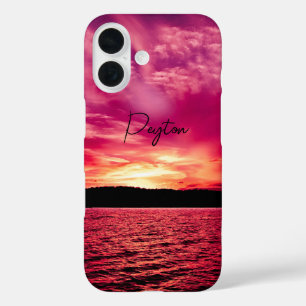 Funda iPhone 16 Elegante Nombre Personalizado Agua Atardecer Puest