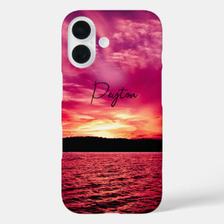 Funda iPhone 16 Elegante Nombre Personalizado Agua Atardecer Puest