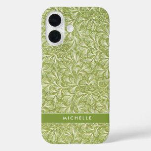 Funda iPhone 16 Elegante nombre personalizado Botánico verde