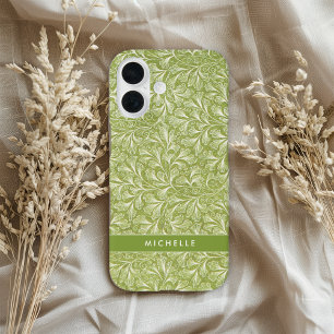 Funda iPhone 16 Elegante nombre personalizado Botánico Verde