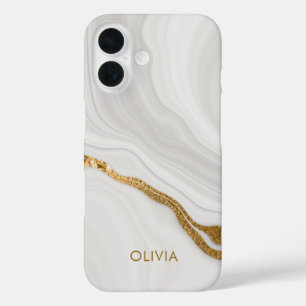 Funda iPhone 16 Elegante Nombre Personalizado De Mármol Y Purpurin
