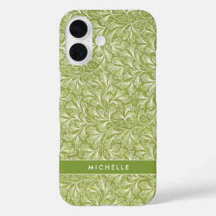 Funda iPhone 16 Elegante Nombre Personalizado Verde Botánico