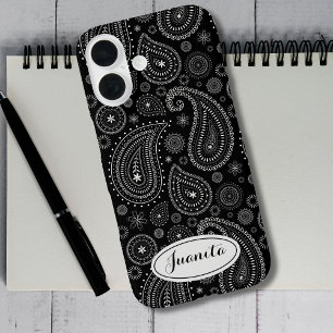 Funda iPhone 16 Elegante Paisley en Negro y Blanco – Retro Orienta