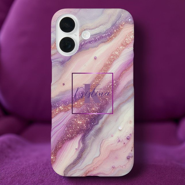 Funda iPhone 16 Elegante pastel morado rosado y mármol dorado (Subido por el creador)
