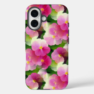 Funda iPhone 16 Elegante Patrón de Flores Rosa y Blanco