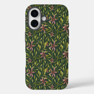 Funda iPhone 16 Elegante patrón de flores rosadas sobre fondo oscu