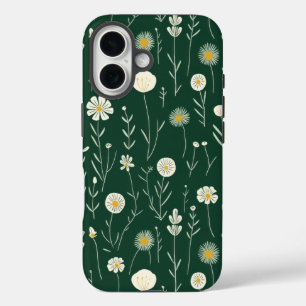 Funda iPhone 16 Elegante patrón de flores silvestres sobre verde o