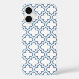 Funda iPhone 16 Elegante patrón de quatrefoil marroquí azul claro