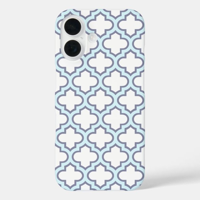 Funda iPhone 16 Elegante patrón de quatrefoil marroquí azul claro (Reverso )