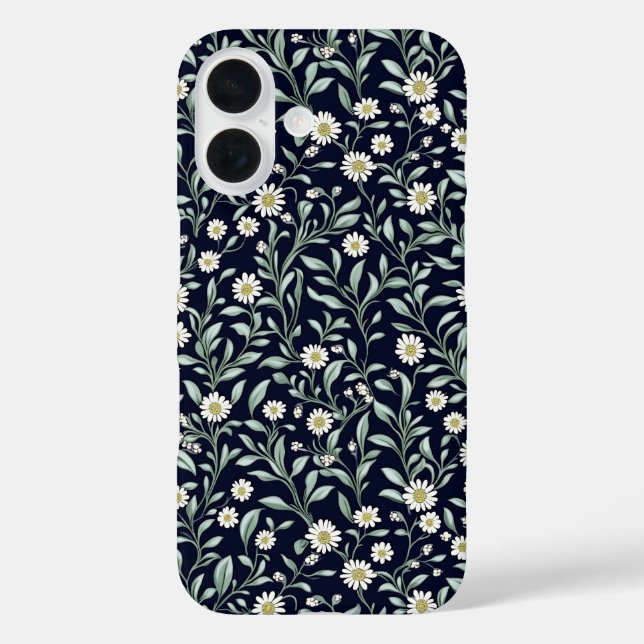 Funda iPhone 16 Elegante patrón floral de margarita sobre fondo os (Reverso )
