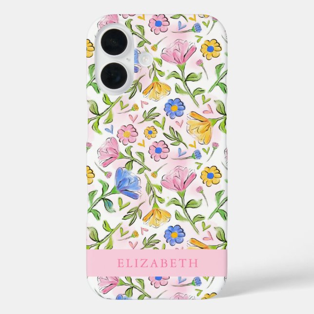 Funda iPhone 16 Elegante Patrón Floral Feminista Femenino (Reverso )