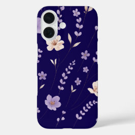Funda iPhone 16 Elegante patrón floral púrpura y beige