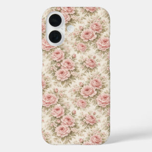 Funda iPhone 16 Elegante patrón floral sin fisuras de rosa vintage