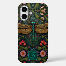 Funda iPhone 16 Elegante personalización botánica de libélula vint