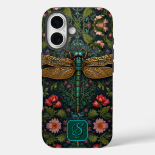 Funda iPhone 16 Elegante personalización botánica de libélula vint