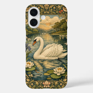 Funda iPhone 16 Elegante pintura de acuarela vintage de cisne blan