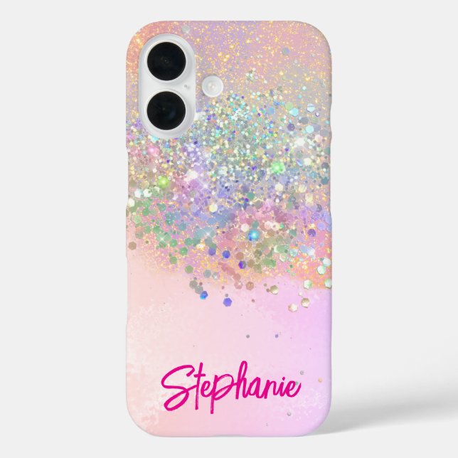 Funda iPhone 16 Elegante Purpurina Girly Pink (Reverso )